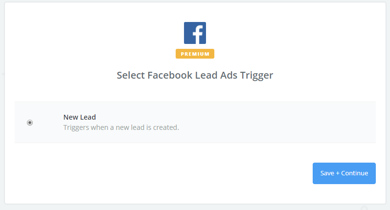 The select Facebook lead ads trigger on Zapier
