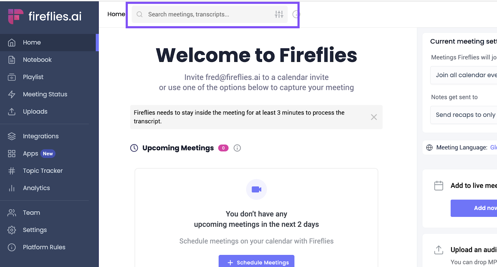 Fireflies Global Search feature