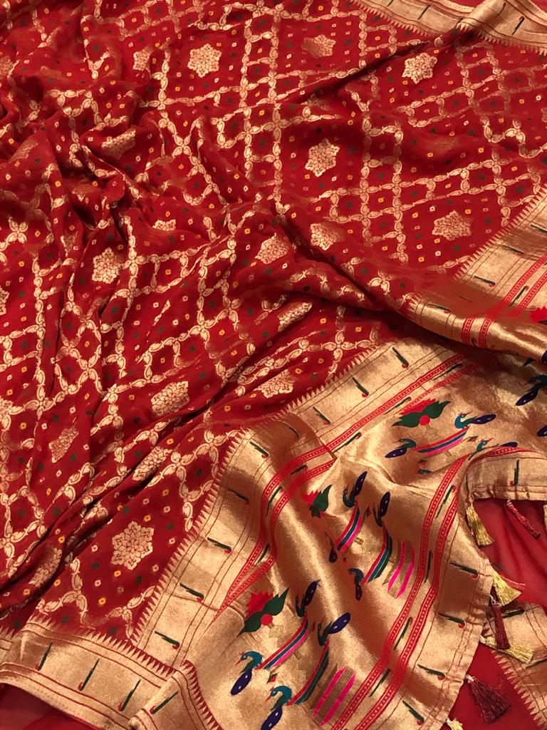 Banaras pure kaddhi georgette allover bandini weaving saree