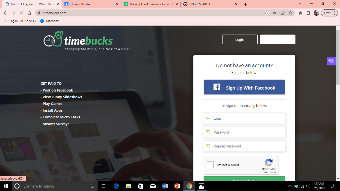 Sign up for a TimeBucks Account