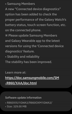 Galaxy Watch4 R860XXU1GWA3 update changelog