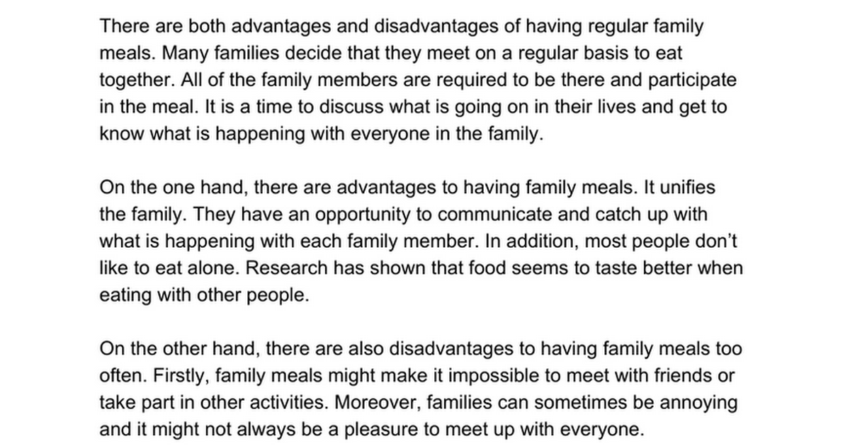 essay about family meals