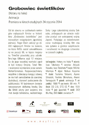 Tył ulotki filmu 'Grobowiec świetlików'