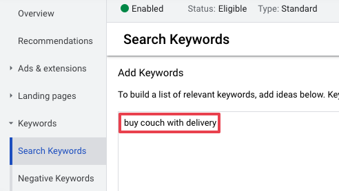 Ads keyword search
