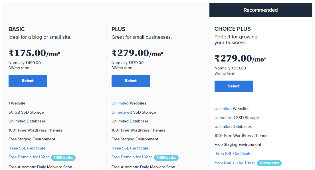 Bluehost pricing and plans