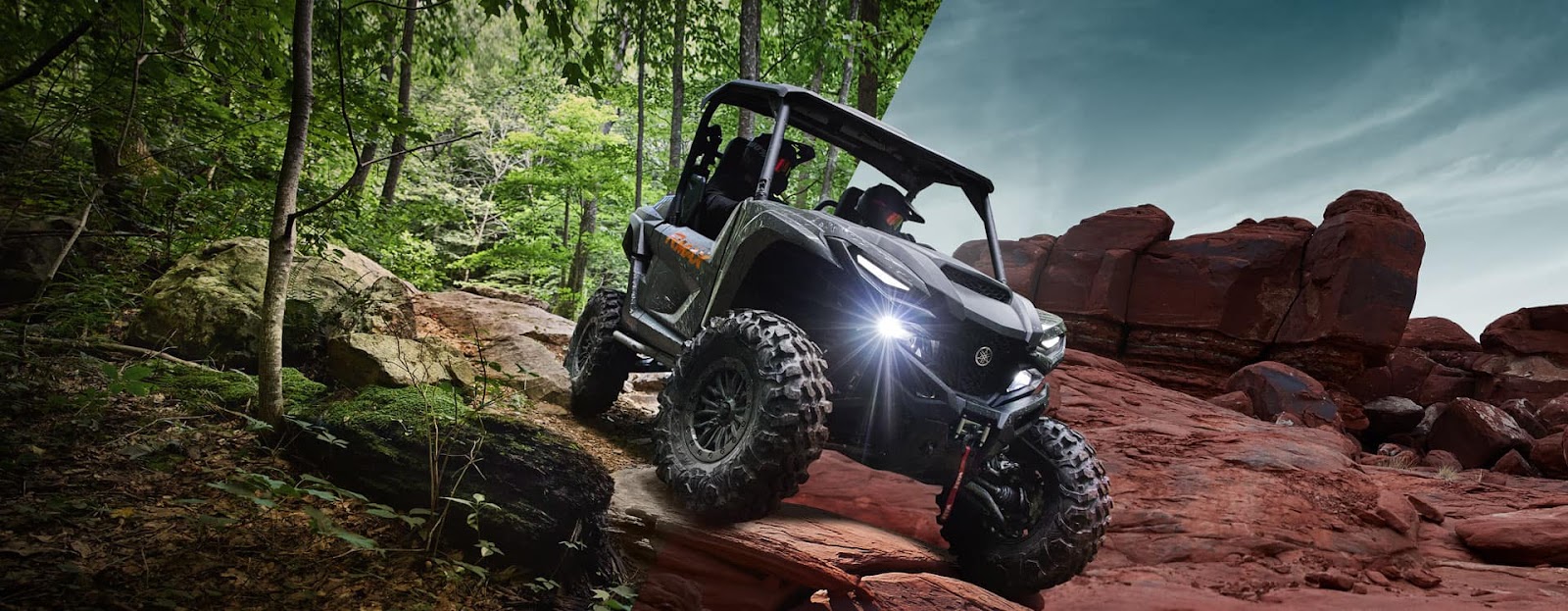 Yamaha Wolverine RMAX2 conquering rocky terrain on off-road trail