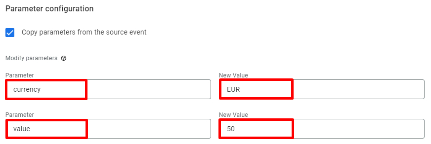 L'ajout d'une devise et de paramètres de valeur peut vous aider à suivre les conversions.