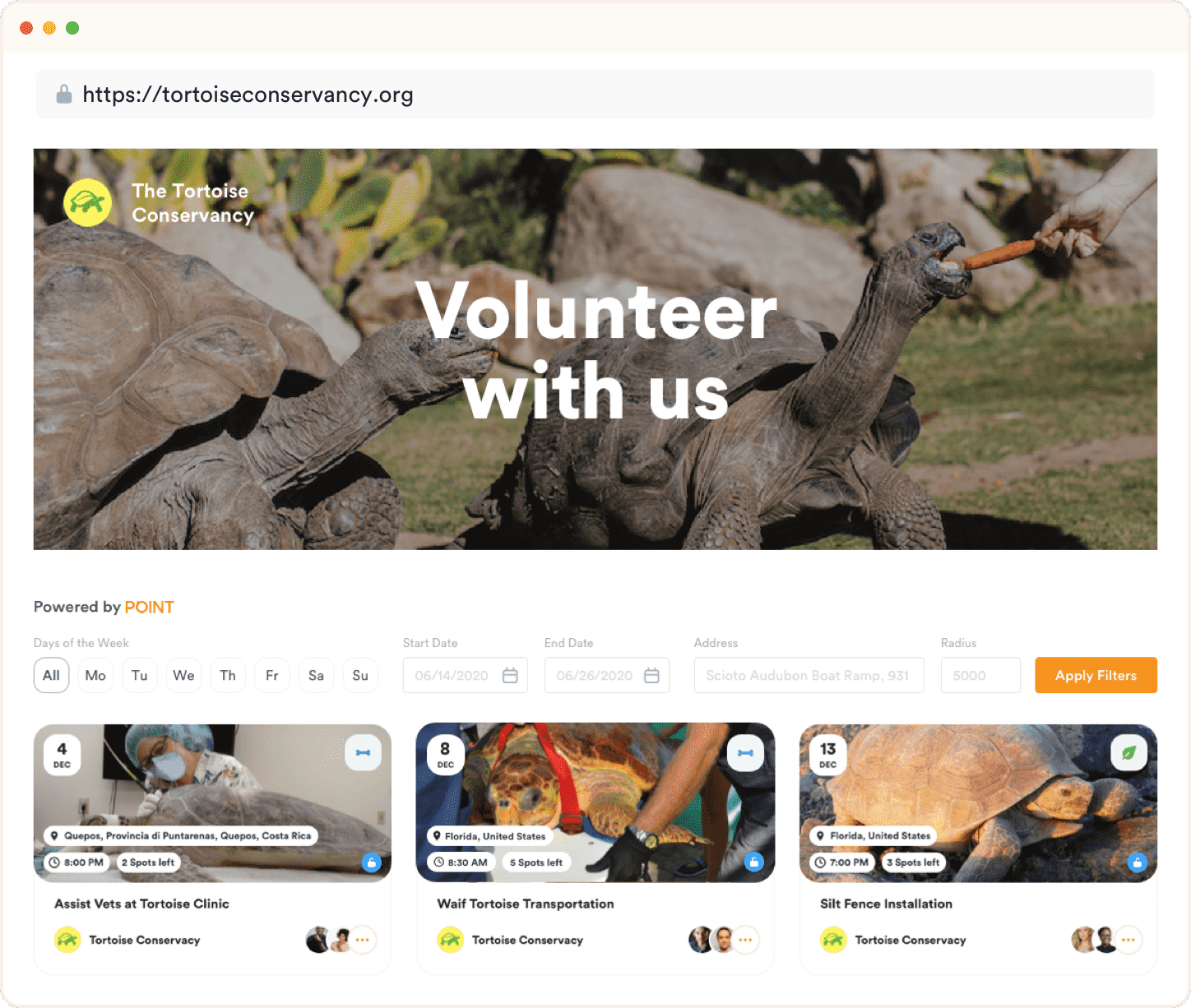 volunteer management through a volunteer hub