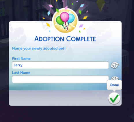 adopting pets completed in sims 4