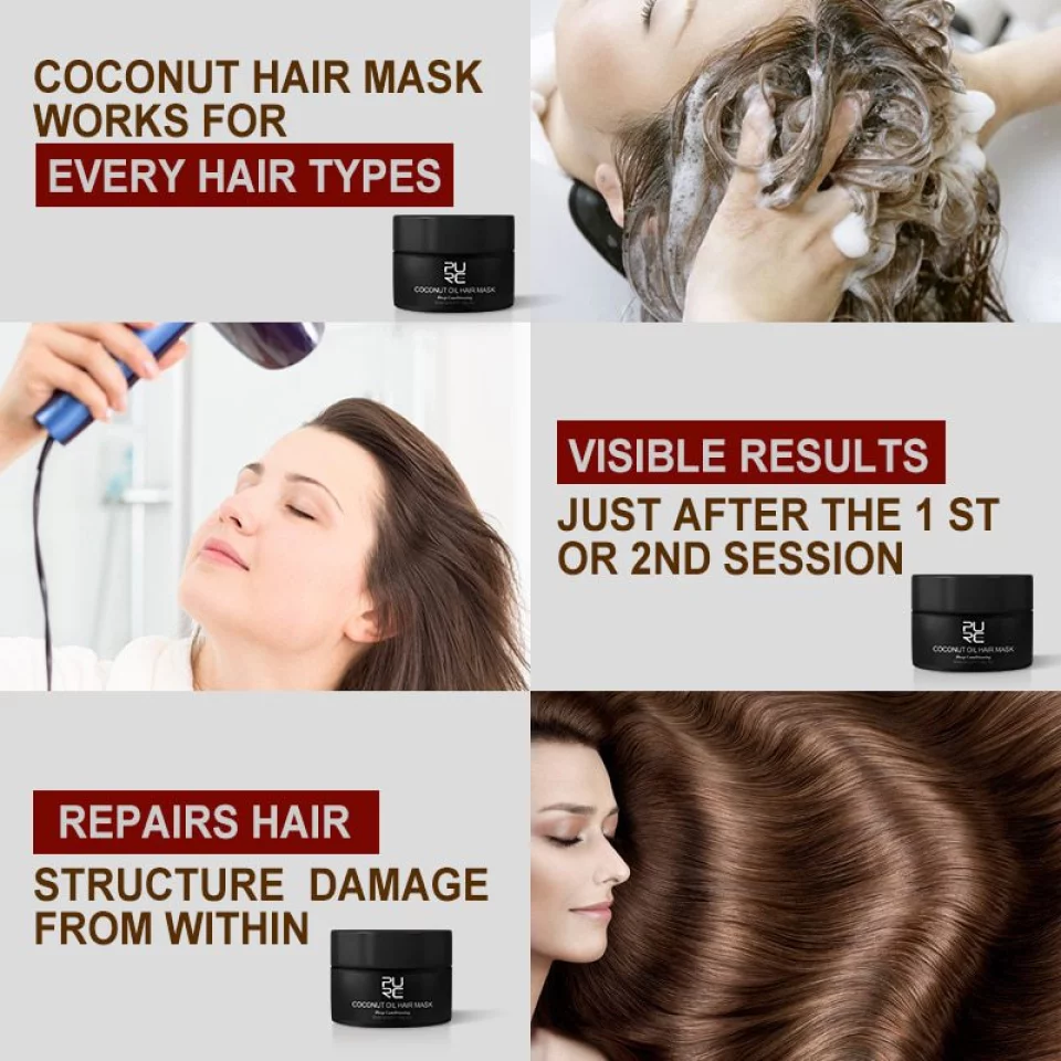 Restore your hair's natural beauty with PURC Coconut Oil Deep Conditioning Hair Mask!