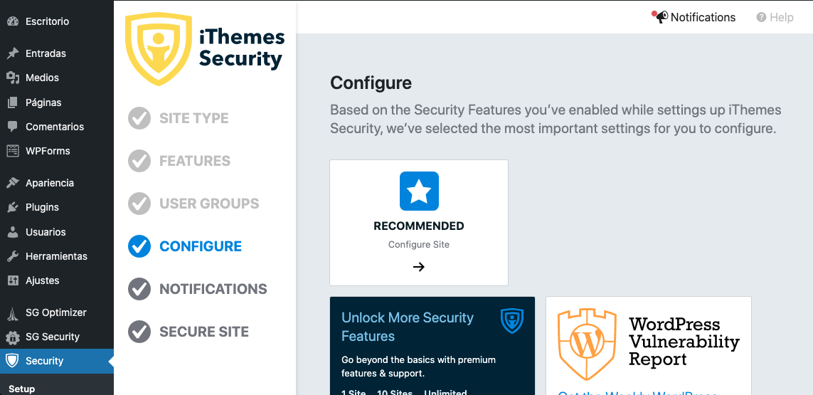 Imagen - configurar ithemes security