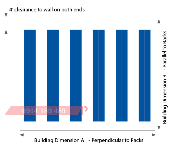 Figure 3 - Plan view of placing double row racks separated by aisles