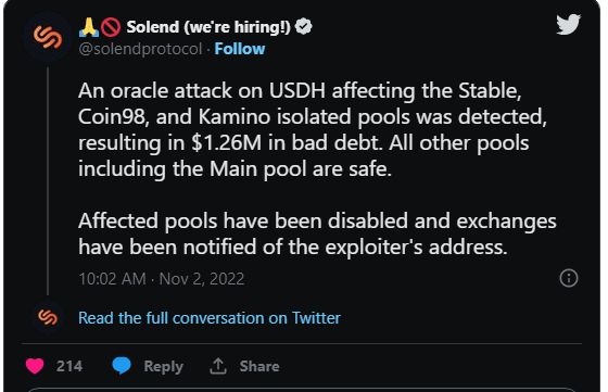 A new DeFi hack! A $1.26 million exploit hits Solana's Solend 1
