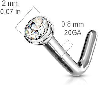 Solid Grade 23 Titanium Press Fit Cubic Zirconia 2mm Micro Ball Top L bend Stud Nose Ring