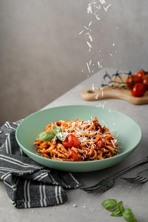 Delicious spaghetti with Bolognese sauce and Parmesan cheese