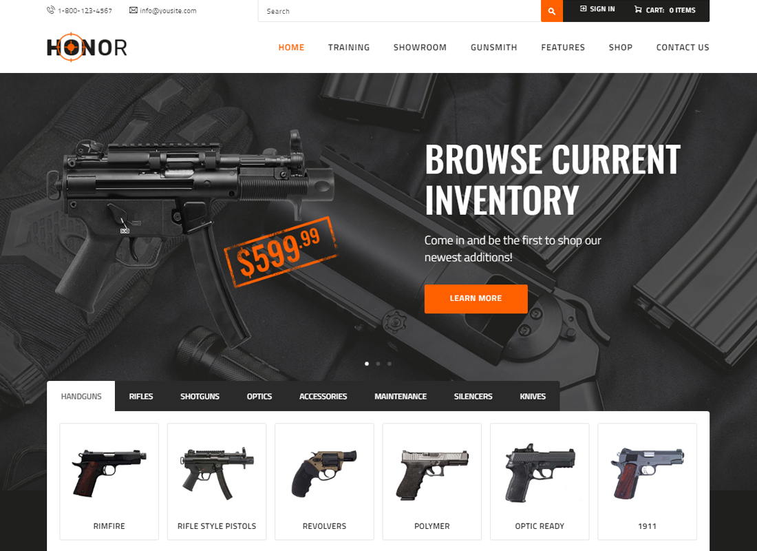 Honor |  Tema de WordPress para club de tiro y tienda de armas