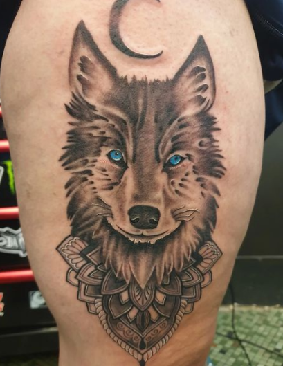 Alpha Wolf Tattoo On Thigh