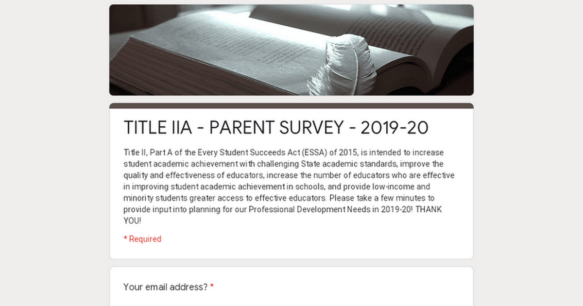 TITLE IIA - PARENT SURVEY - 2019-20
