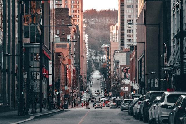 A busy street in downtown Montreal.