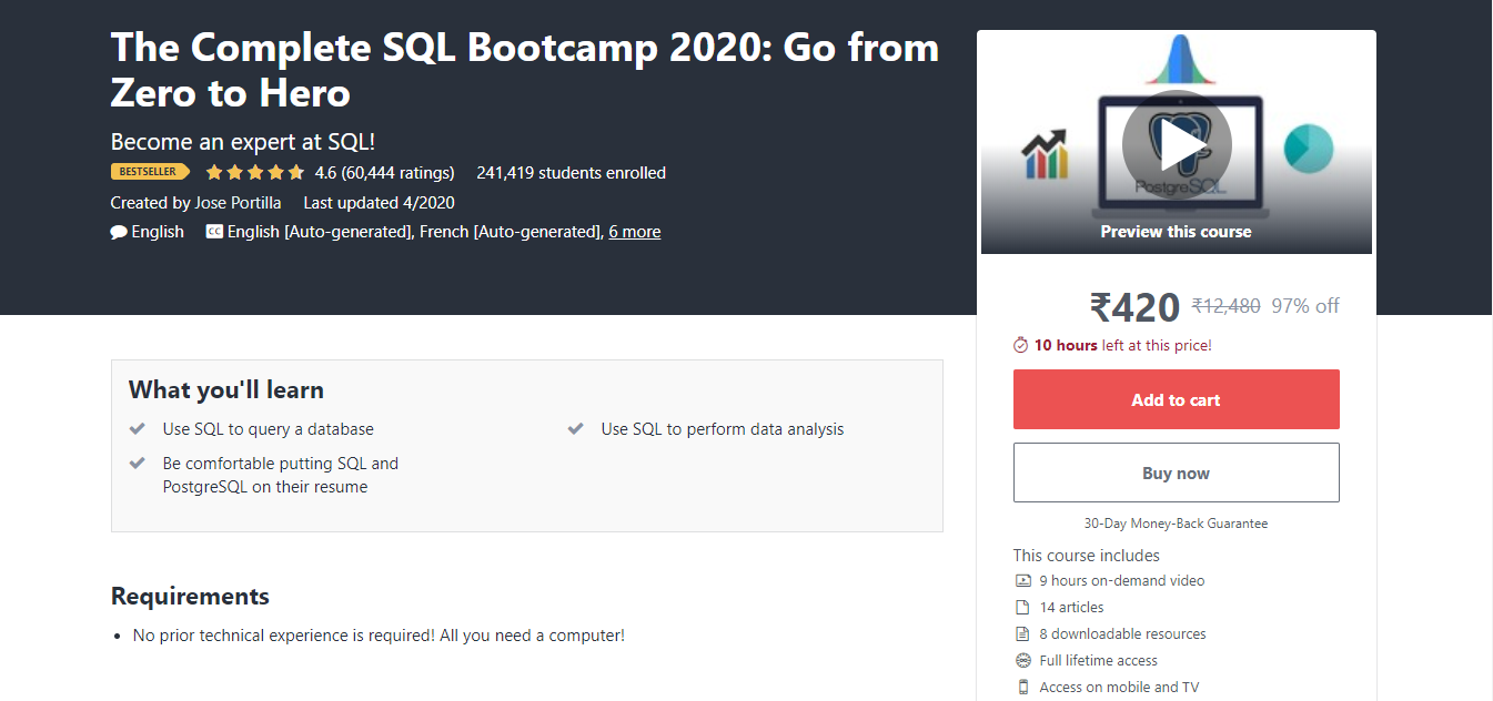 The Complete SQL Bootcamp 2020: Go from Zero to Hero