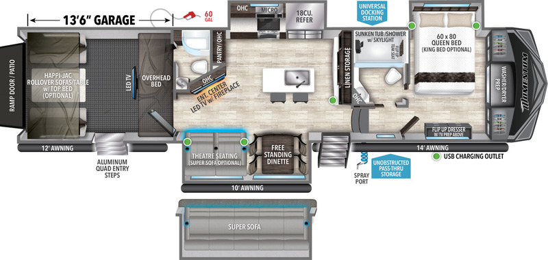 Best Travel Trailers with Office Space Grand Design Momentum 397THS Floorplan