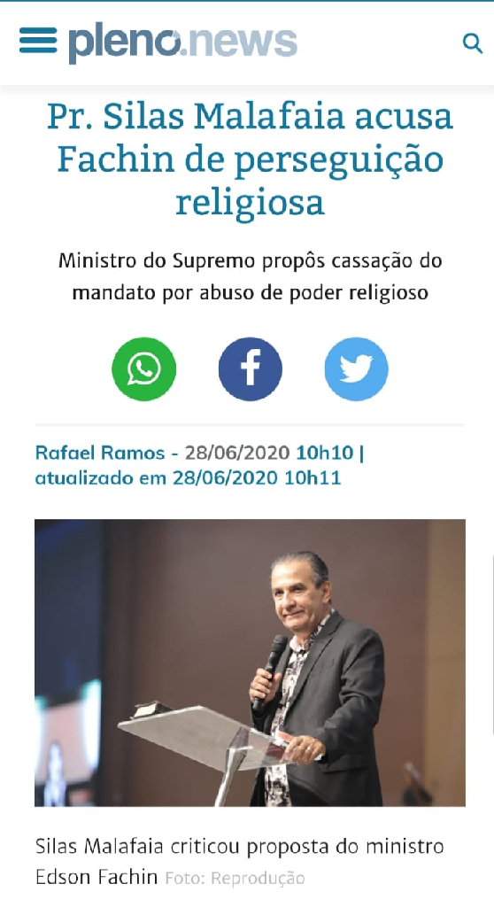 Marco Feliciano elogia postura do pastor Samuel Ferreira, que diz