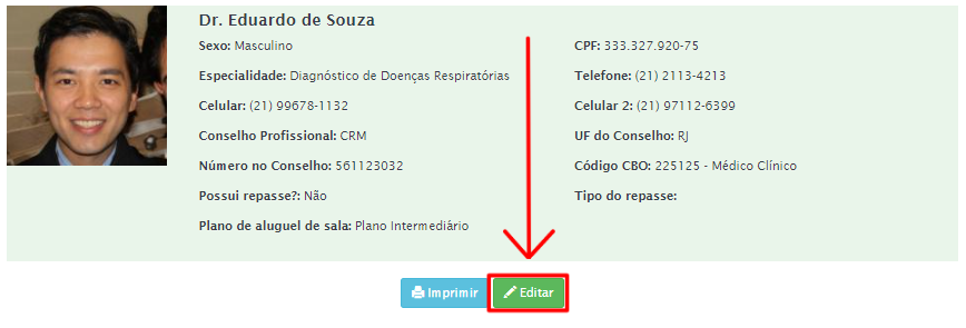 Ficha de informações do doutor Eduardo de Souza.