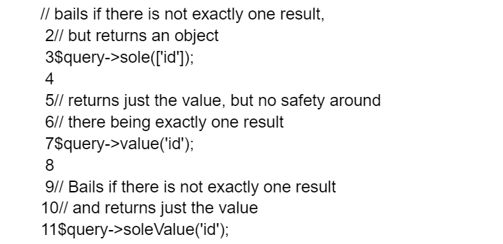 soleValue method to the query builders