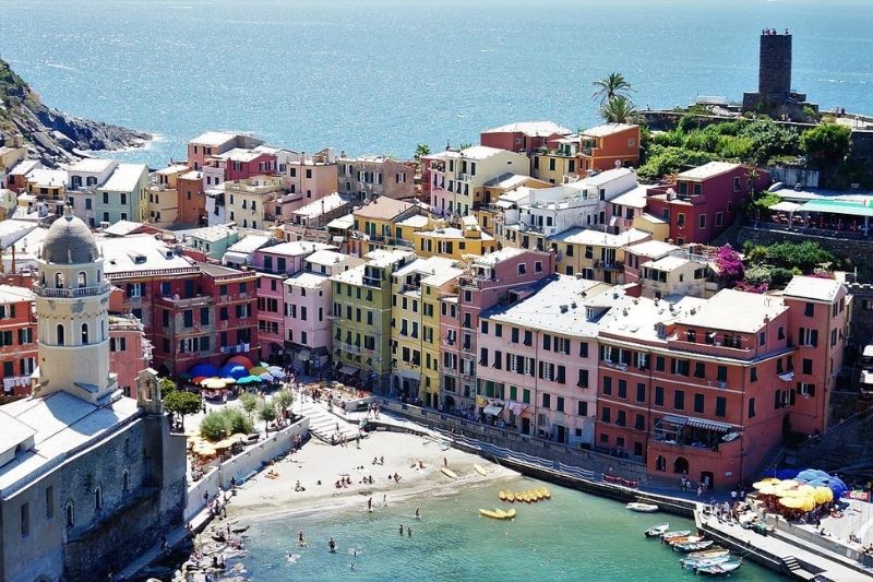 View from above of Vernazza, a seaside town in Italy