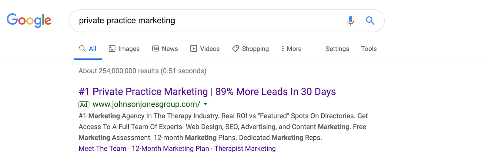 google search for marketing your counseling practice