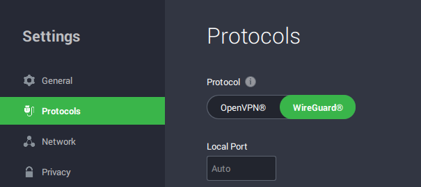 PIA OpenVPN protocol settings