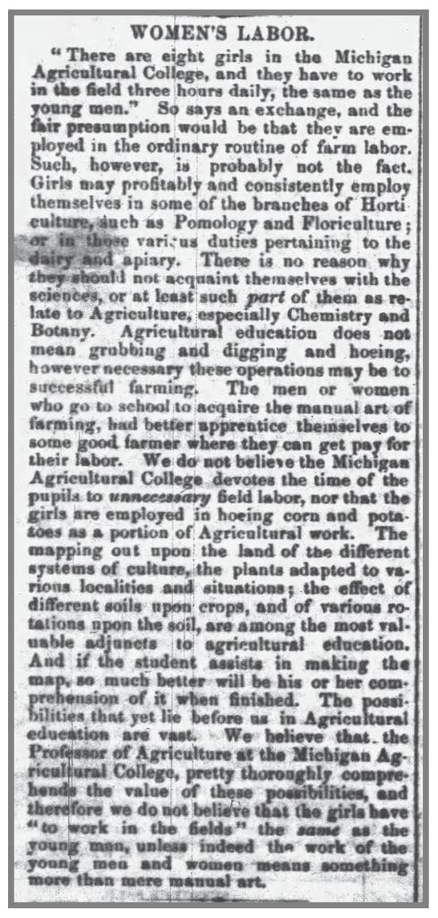 newspaper article about the farm labor women at the MAC had to complete.