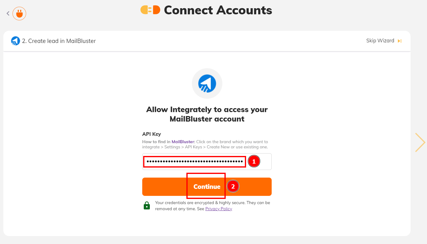Connect MailBluster accounts 