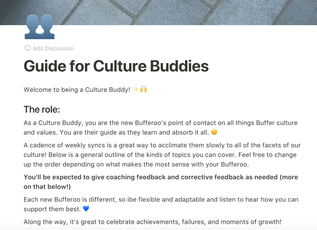 An image of our Paper doc onboarding guide for culture buddies