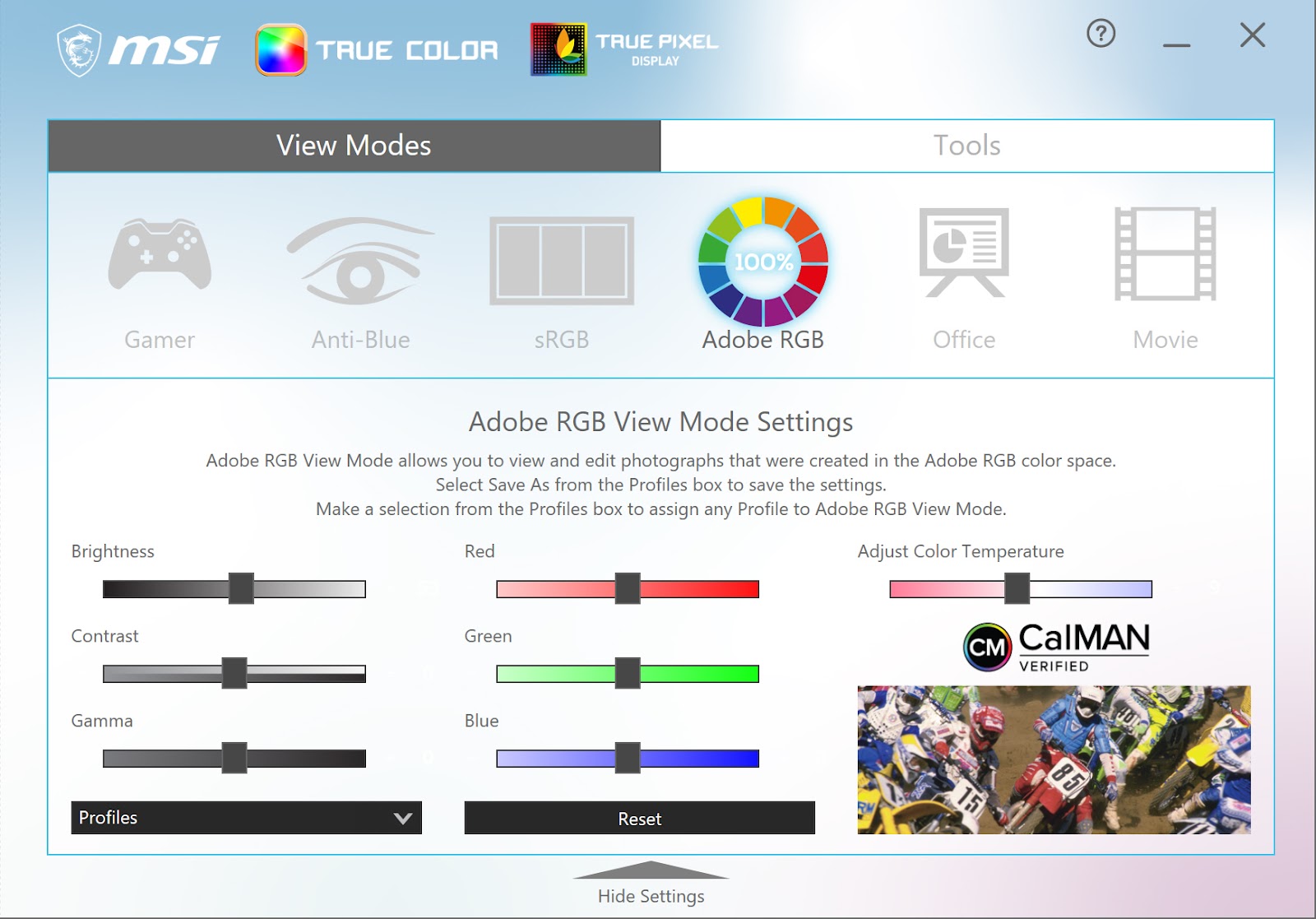 La primera es que la aplicación True Color le ayuda a calibrar el color para cualquier situación que encuentre al usar el MSI Prestige 14.