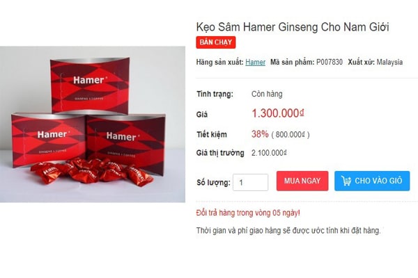 Giá bán kẹo sâm hamer