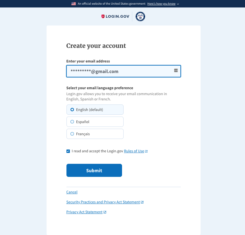 Social Security account creation email address