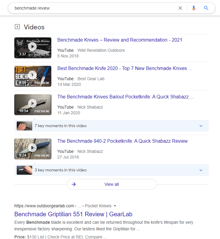 video serp results