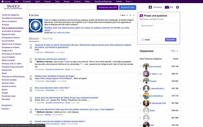 20 Chercher des sujets dans Yahoo answer