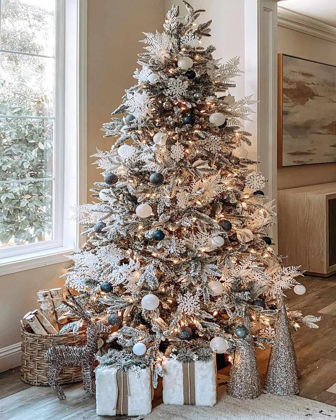 Glittering white, black, and silver Christmas tree 