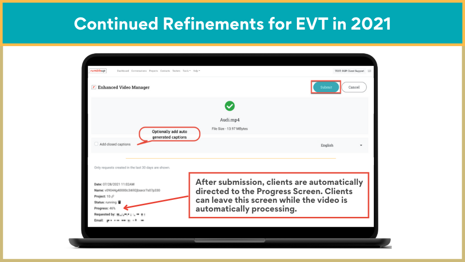 RumbleUp Enhanced Video Texting - Continued Refinements for EVT in 2021