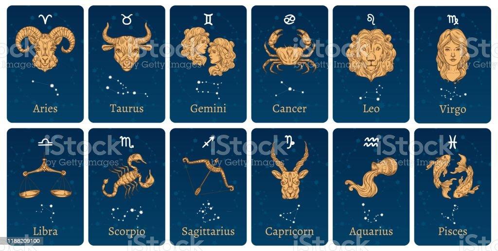 Rasi Bintang Zodiak Dan Tandatanda Kartu Horoskop Dengan Bintang Konstelasi  Simbol Sketsa Zodiak Dekoratif Yang Ditetapkan Ilustrasi Vektor Ilustrasi  Stok - Unduh Gambar Sekarang - iStock
