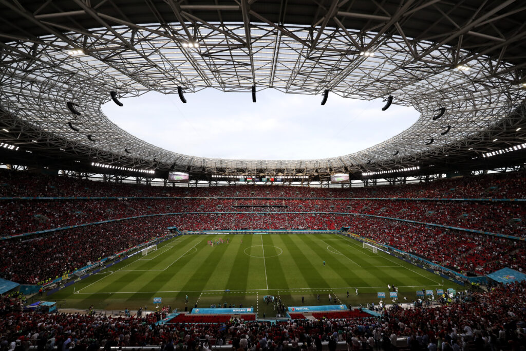 A general view inside the stadium following the UEFA Euro 2020 Championship Group F match between Hungary and Portugal at Puskas Arena on June 15, 2021 in Budapest, Hungary.