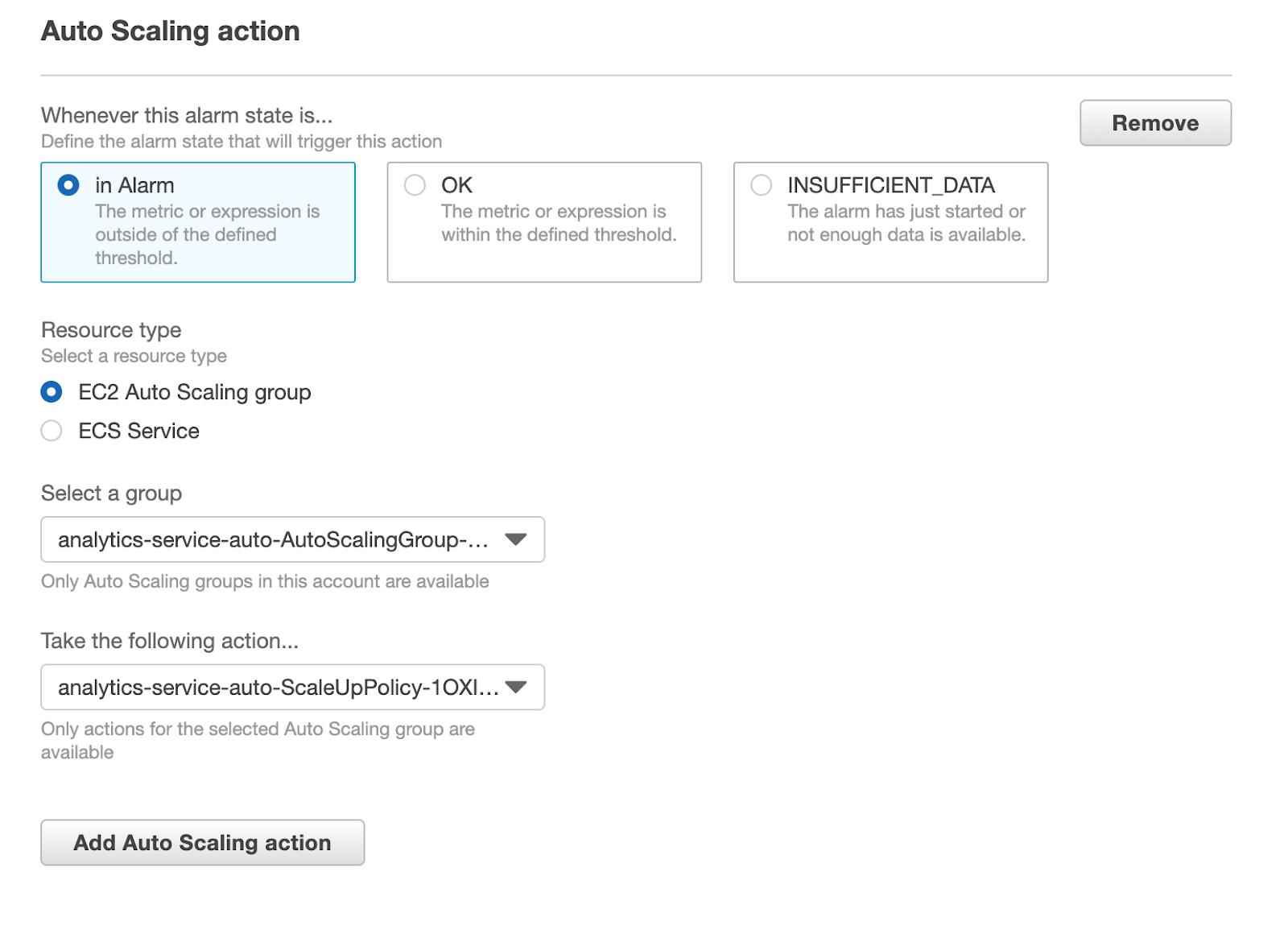 Cloudwatch alarms Auto scaling