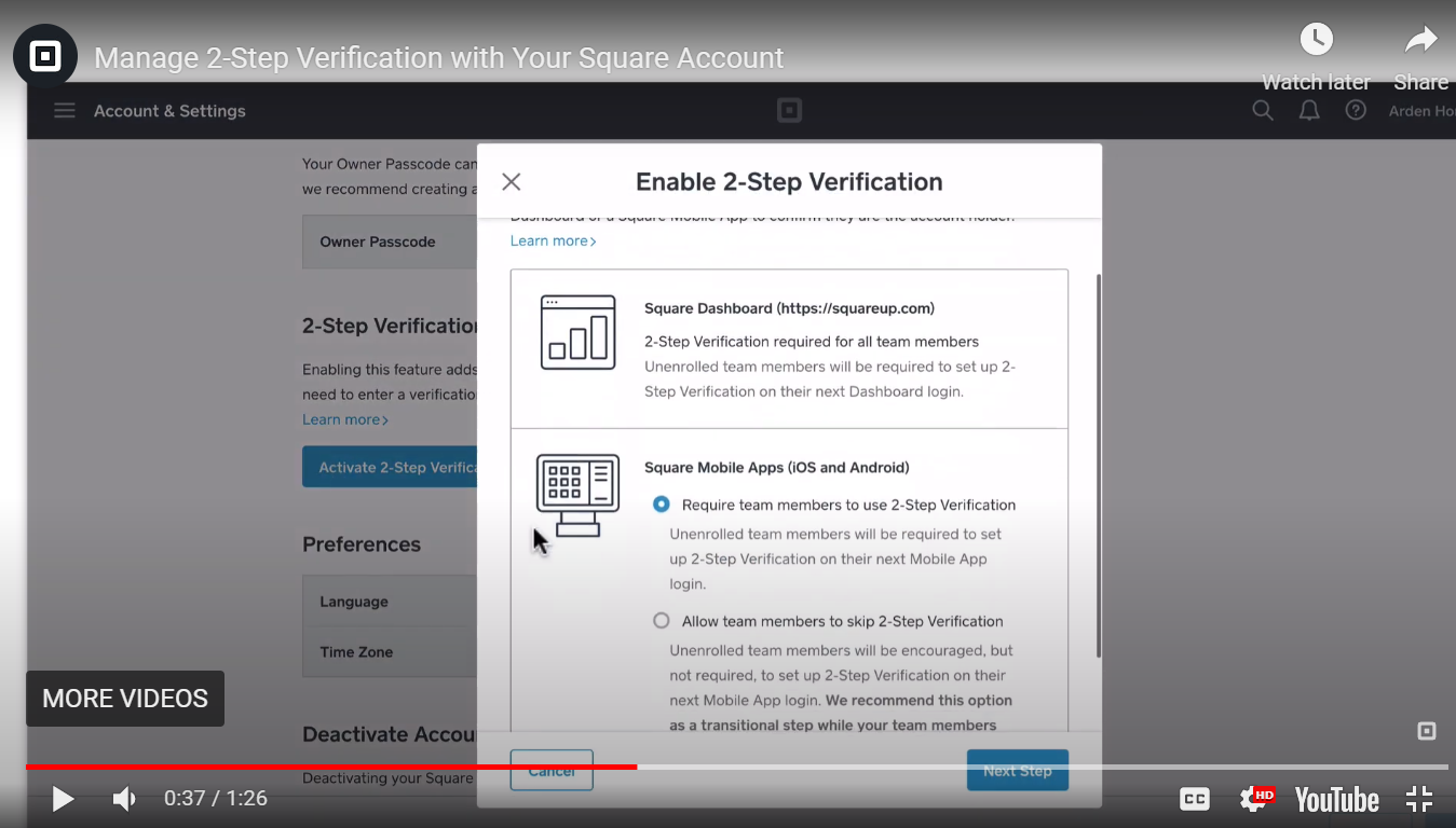 Steps to enable 2-factor authentication for your entire team in Square