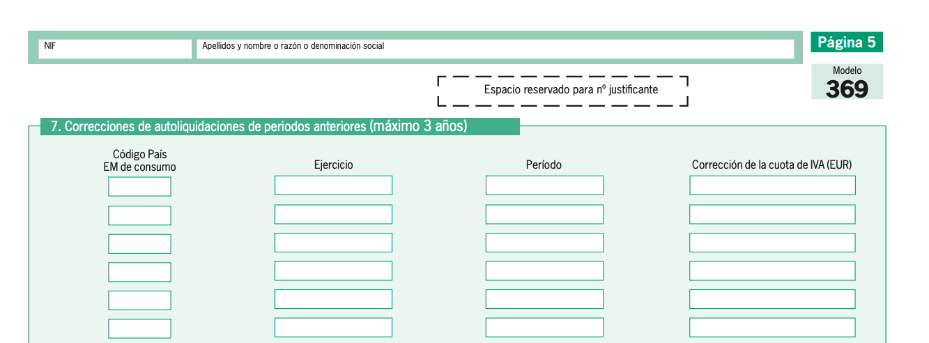 Quinta página del modelo 369 en la versión Régimen de la Unión