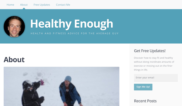 A página Sobre do meu mais novo blog, Healthy Enough.