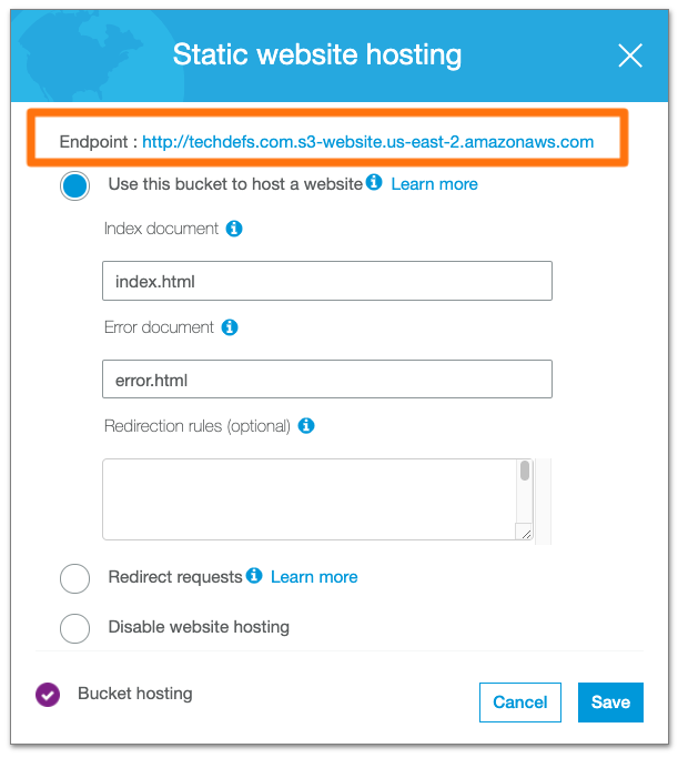 S3 Static website hosting endpoint