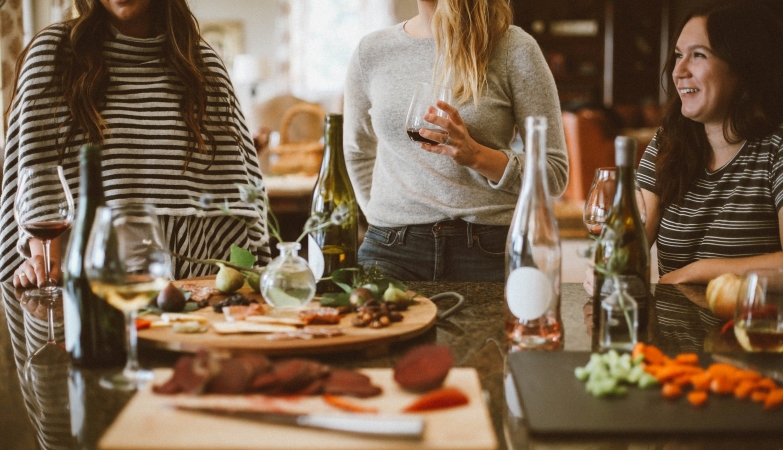 To help with downsizing, friends enjoy a meal together instead of exchanging gifts.