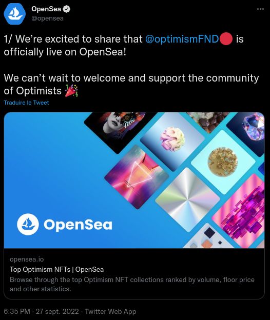 OpenSea annonce le support des NFT d'Optimism 